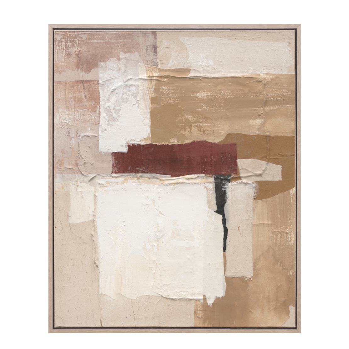 EMBRACE THE HAPPINESS PAINTING DECORATIVE 80x100x5 CANVAS BEIGE TERRACOTTA WOOD NATURAL