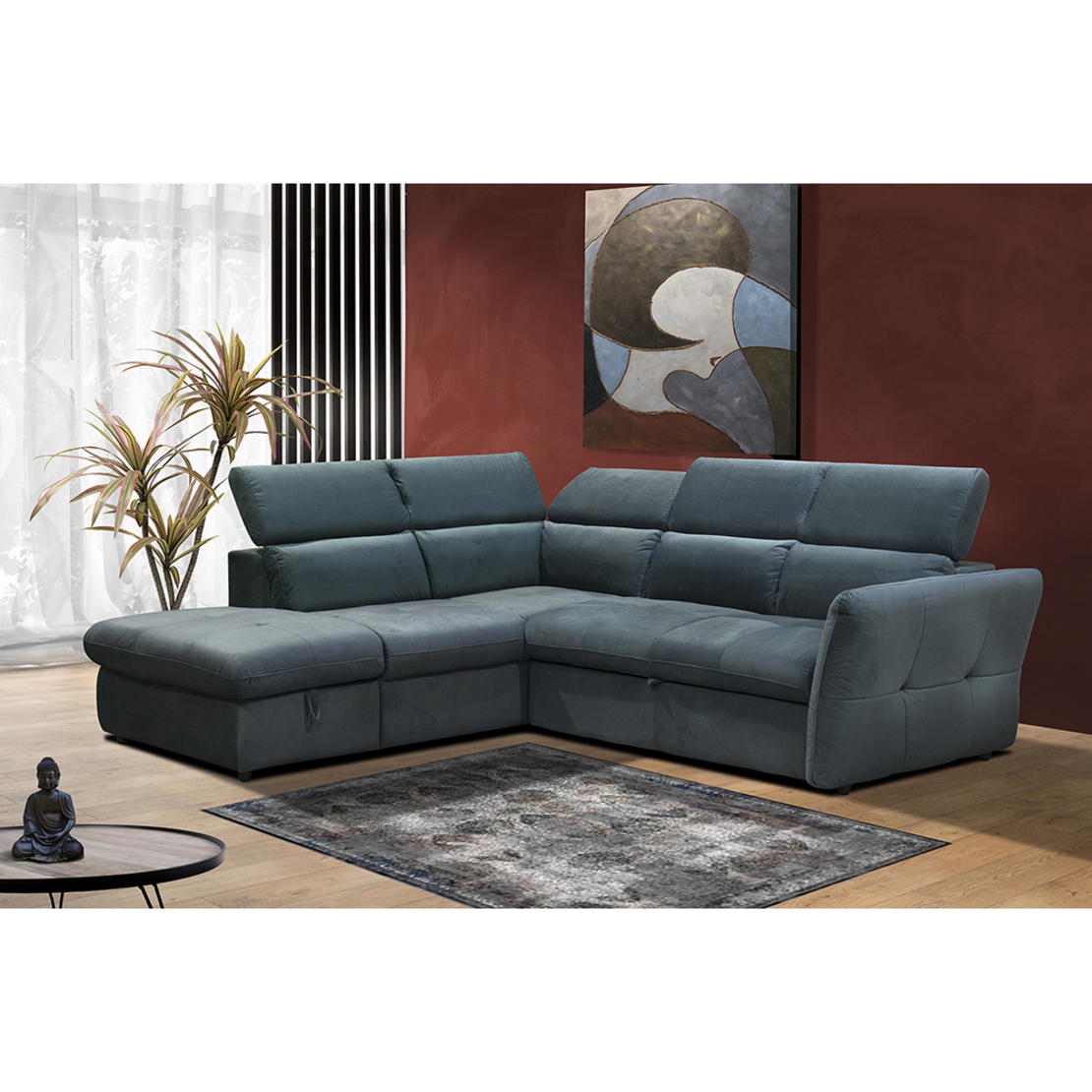 MONSERAT SOFA BED CORNER LEFT EASY CLEAN FABRIC PETROL E1 EU