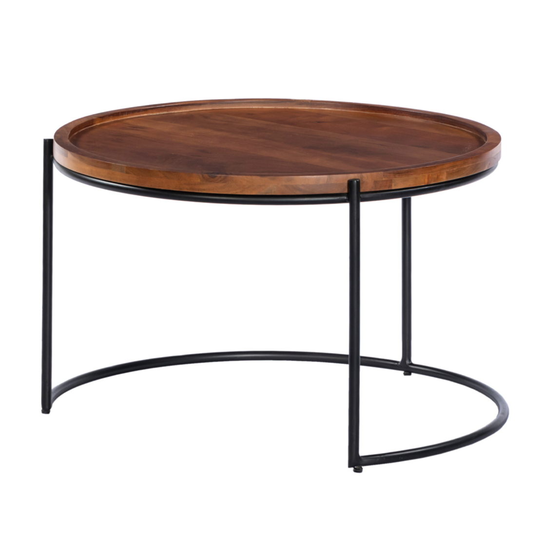 CELLINI COFFEE TABLE SET 2PCS WOOD ACACIA WALNUT LIGHT METAL BLACK 70x70xH43cm IN