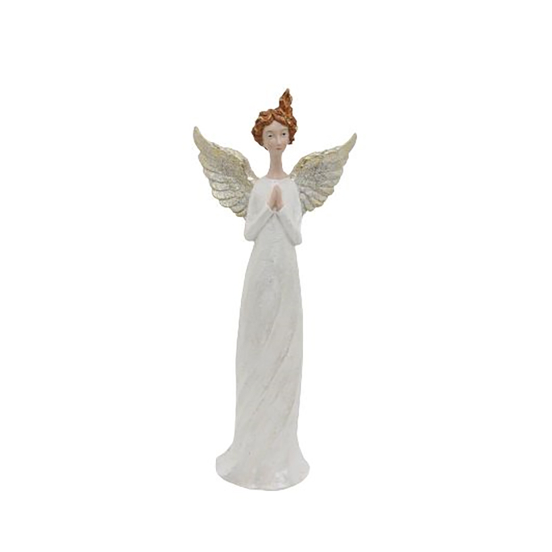 XMAS RAZIEL PRAY ANGEL WITH WINGS POLYRESIN WHITE