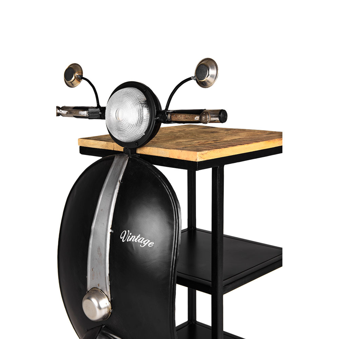 MINI VESPA SIDE TABLE WITH SHELVES METAL BLACK SILVER NATURAL 61x45xH88cm IN
