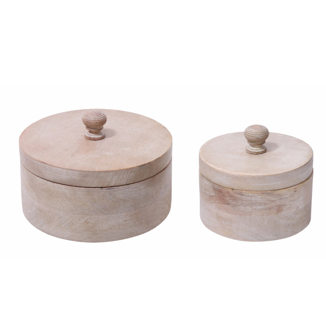 AKAN STORAGE JAR WITH LID WOOD MANGO WHITE WASHED