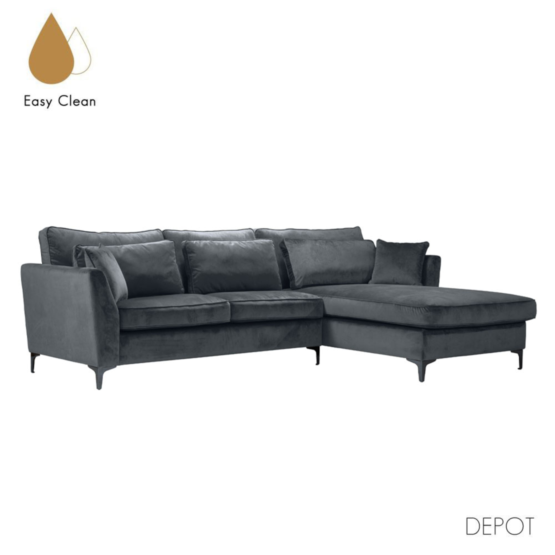 FOREVER SOFA CORNER RIGHT EASY CLEAN FABRIC GREY Velvet 93 EU