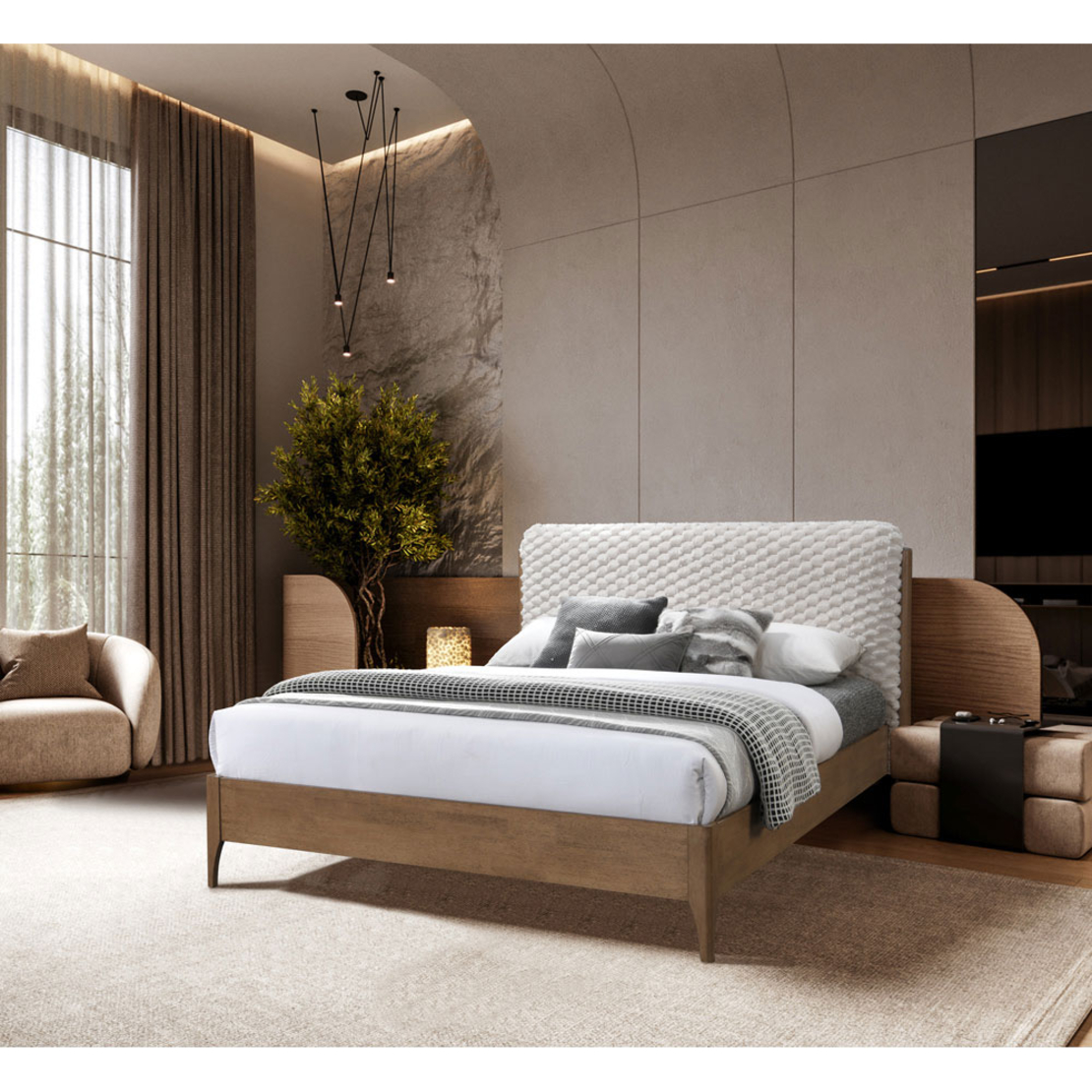 LORDY BED (FOR MATTRESS 160x196cm) FABRIC CREAM FABRIC WALNUT LIGHT MY