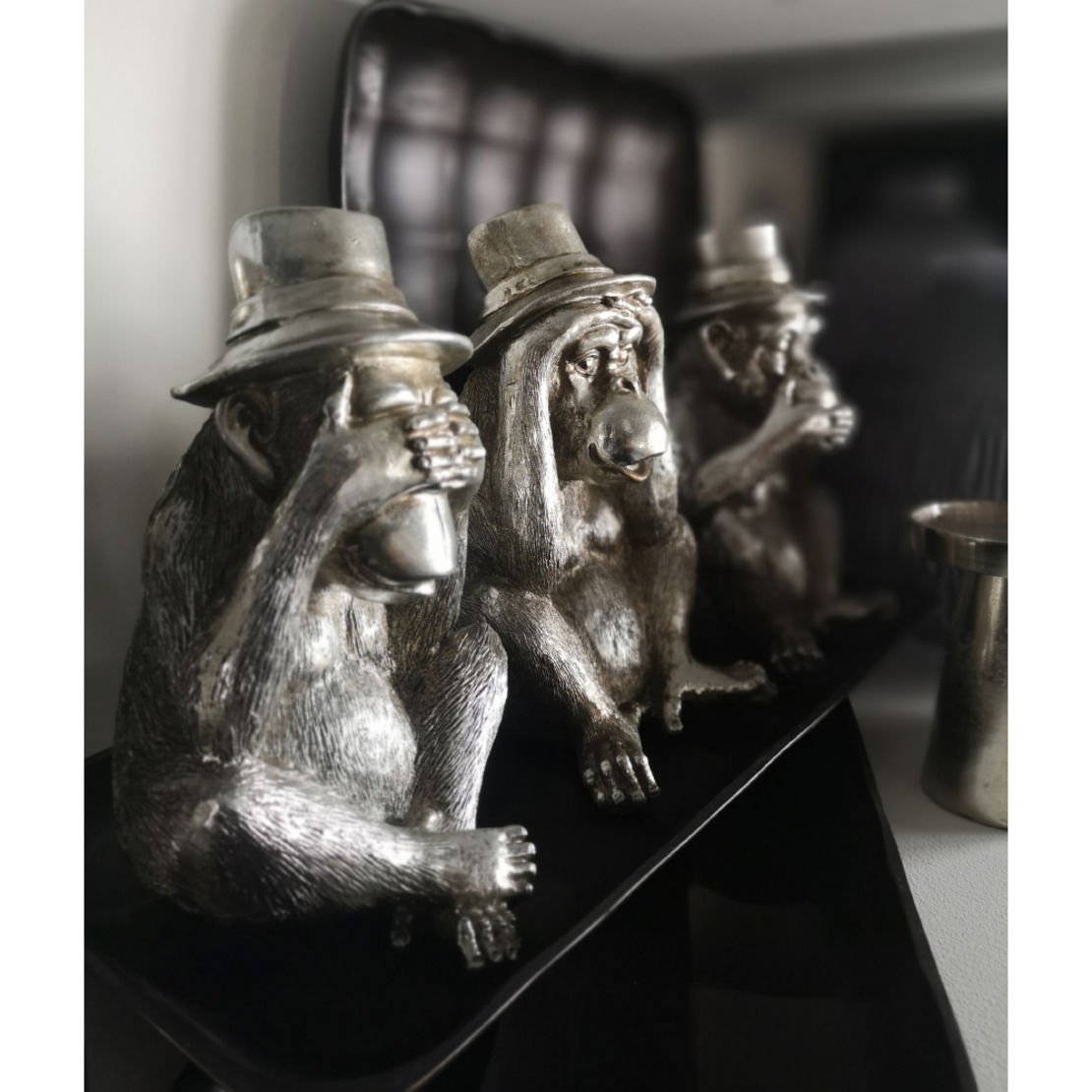 MONKIES 1 DECO MONKEY SET 3PCS POLYRESIN SILVER 13