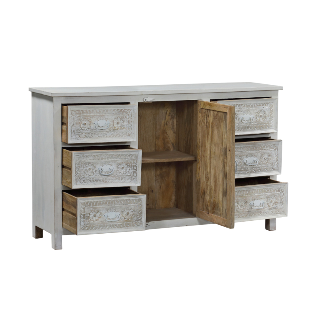 FOLEGANDROS SIDEBOARD WOOD MANGO WHITE ANTIQUE 150x40xH90cm IN