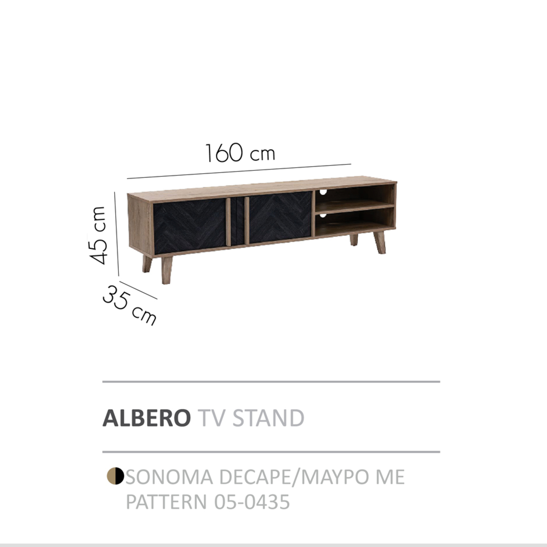 ALBERO TV STAND CHIPBOARD WITH MELAMINE CARTA SONOMA DECAPE BLACK WITH PATTERN 160x35xH45cm E1 PRC