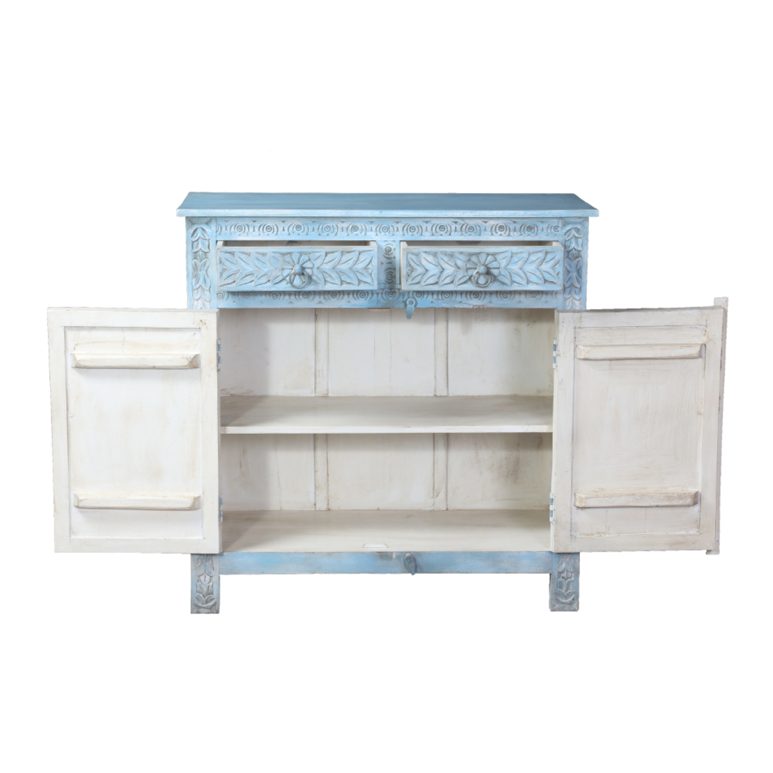 SIFNOS COMMODE 2DOORS 2DRAWERS WOOD MANGO BLUE LIGHT DECAPE IN