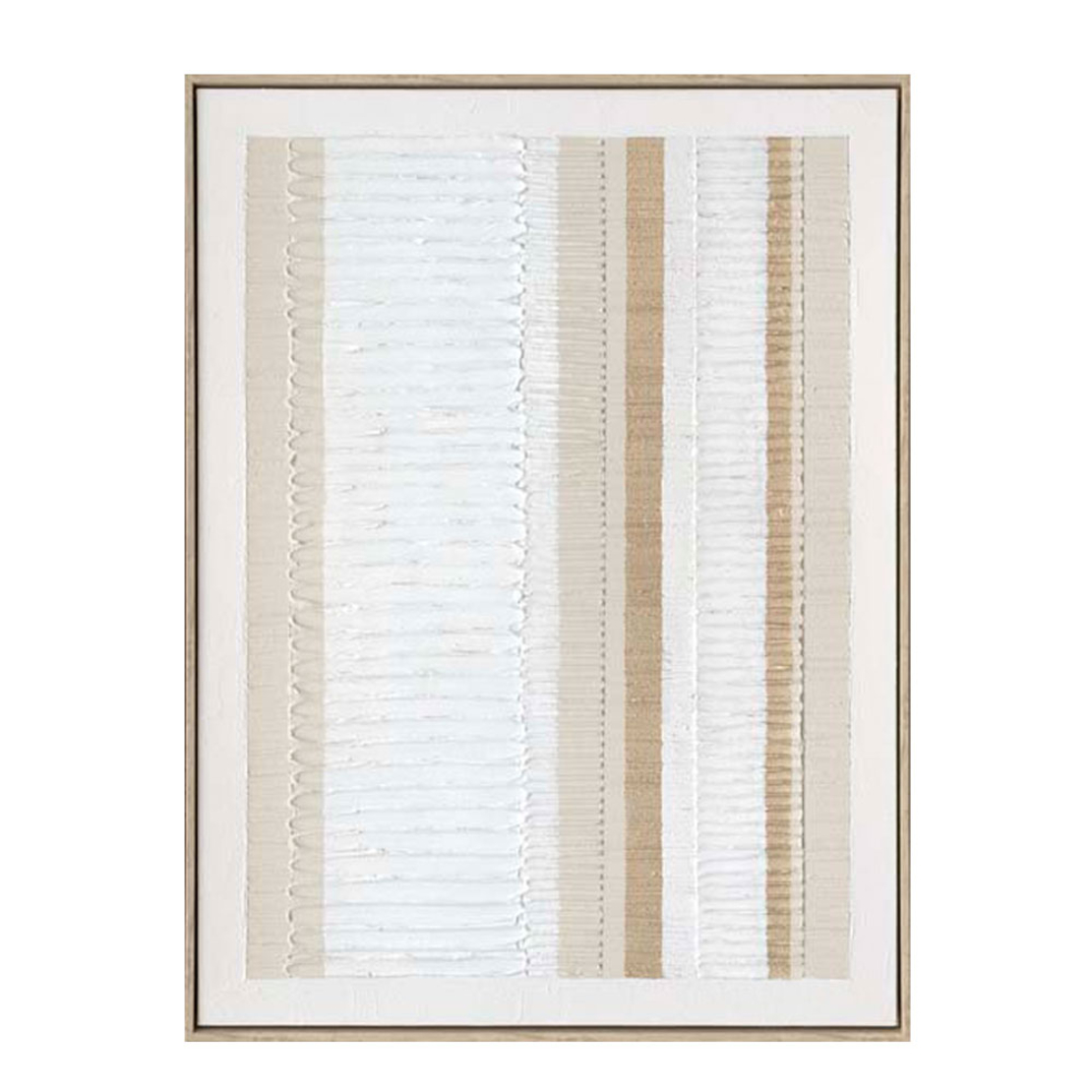 EVIK SAND PAINTING DECORATIVE 60x80x4 CANVAS WHITE BEIGE WOOD NATURAL