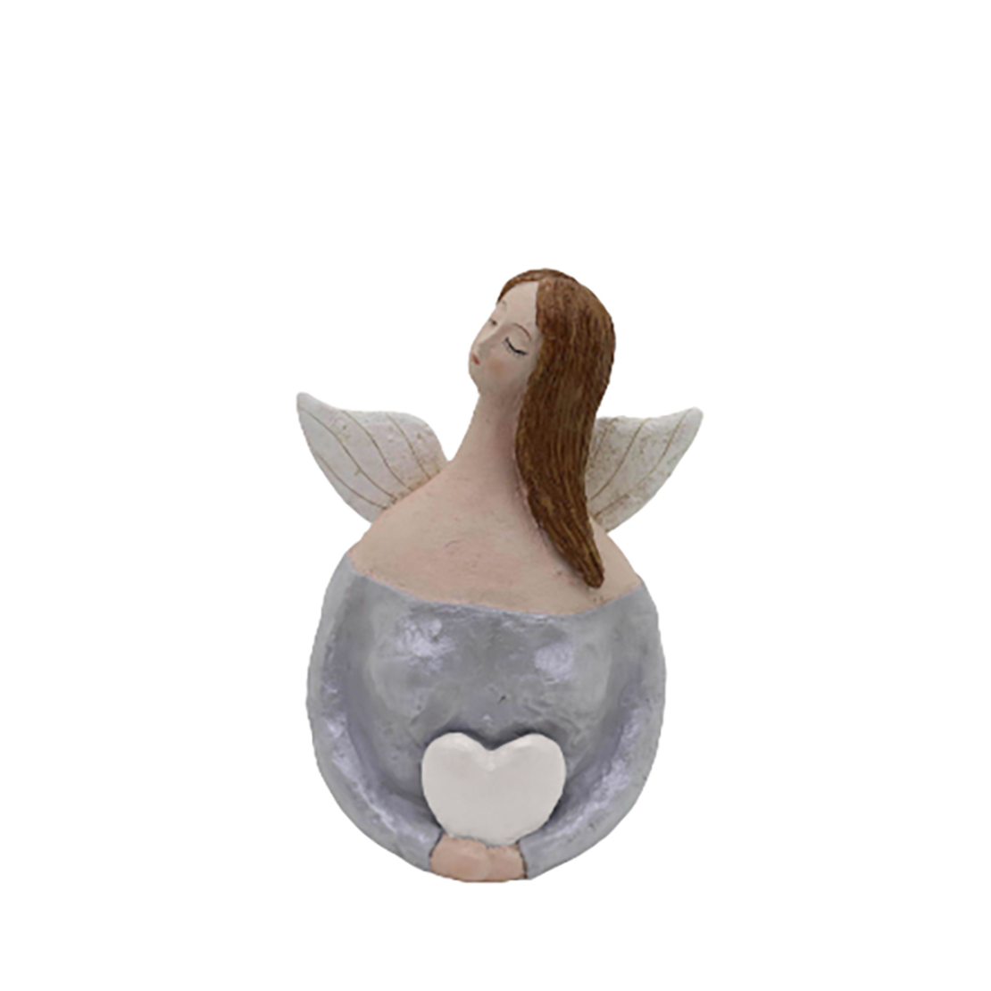 XMAS ALBIEL HEART ANGEL WITH WINGS POLYRESIN GREY