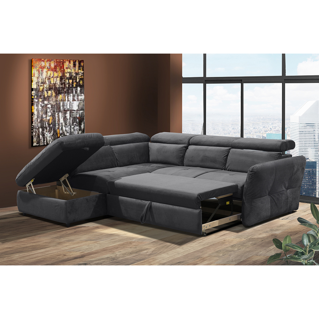 MONSERAT SOFA BED CORNER LEFT EASY CLEAN FABRIC ANTHRACITE E1 EU