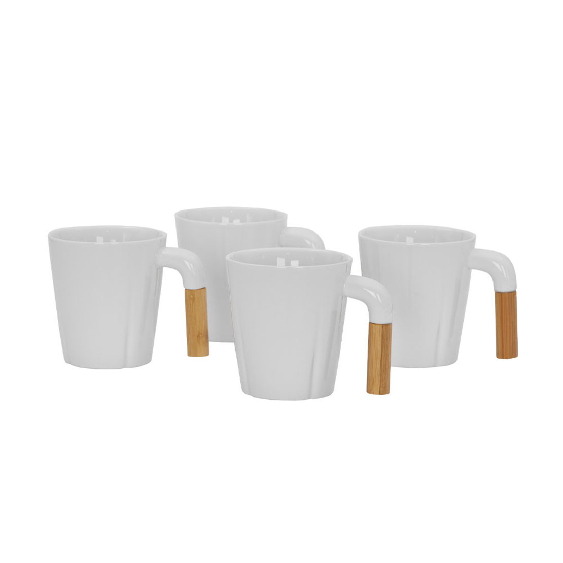 NORDIC MUG SET 4PCS PORCELAIN BAMBOO WHITE NATURAL