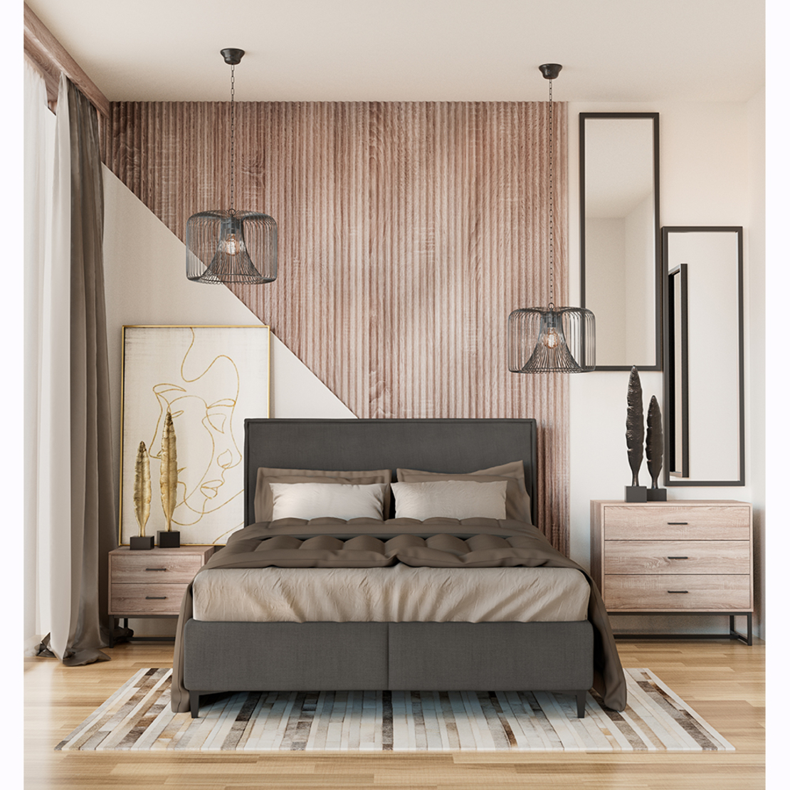 NATURE COMMODE CHIPBOARD WITH MELAMINE CARTA OAK METAL BLACK E1 PRC