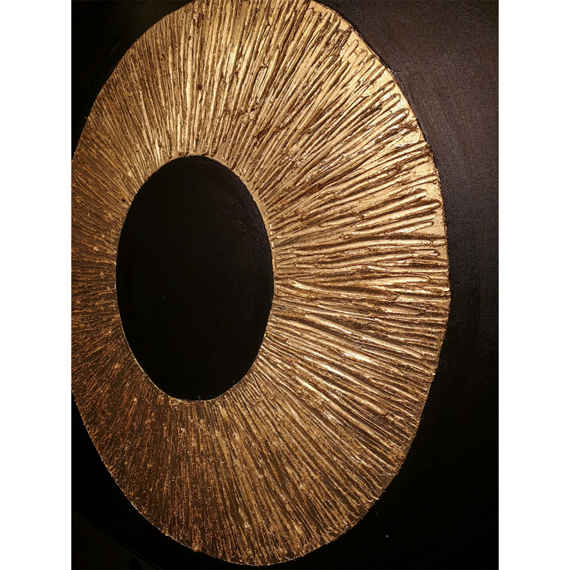 CICLE PAINTING CANVAS BLACK GOLD WOOD 100x100xH4,5
