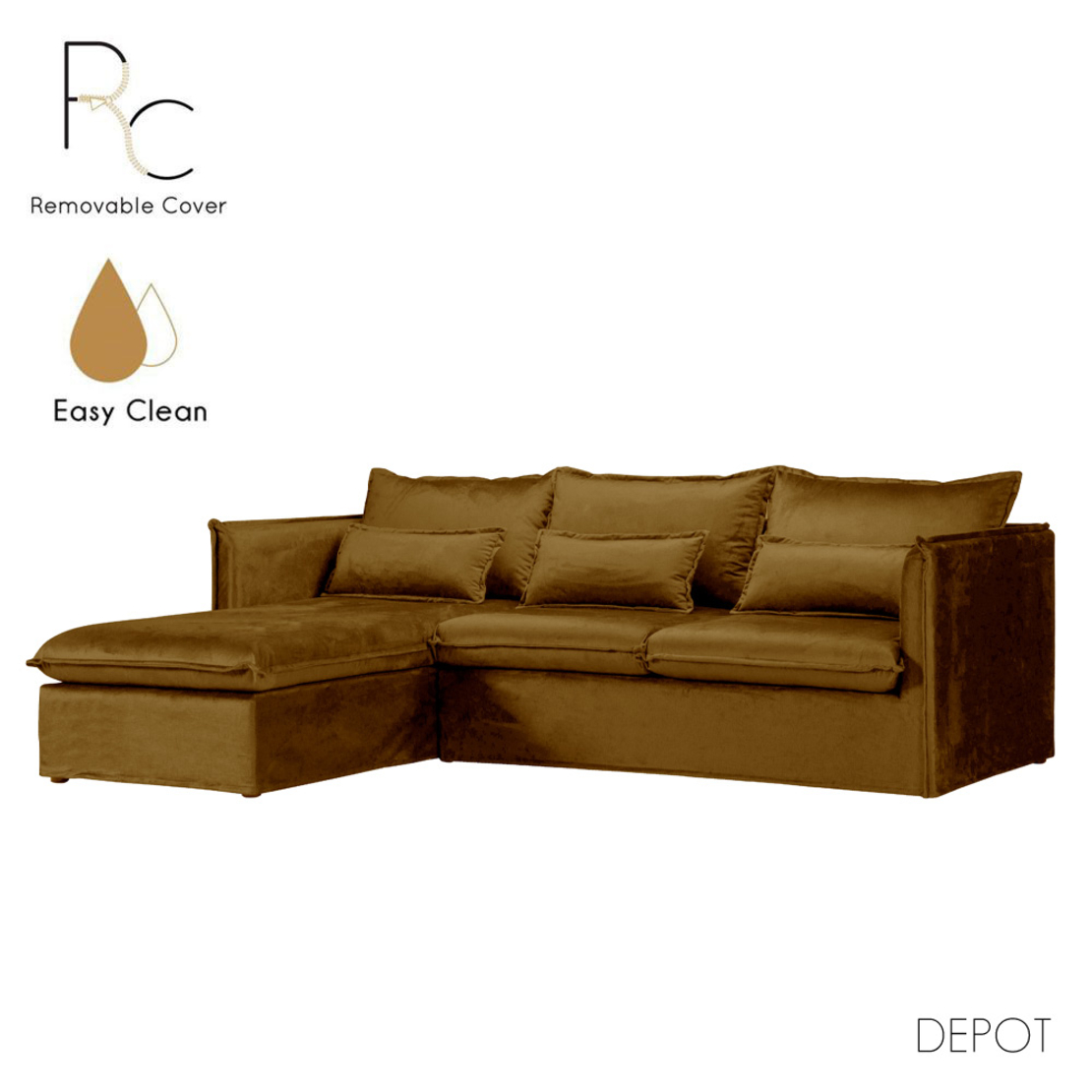 ONE ONLY SOFA CORNER LEFT EASY CLEAN FABRIC GOLD E1 EU
