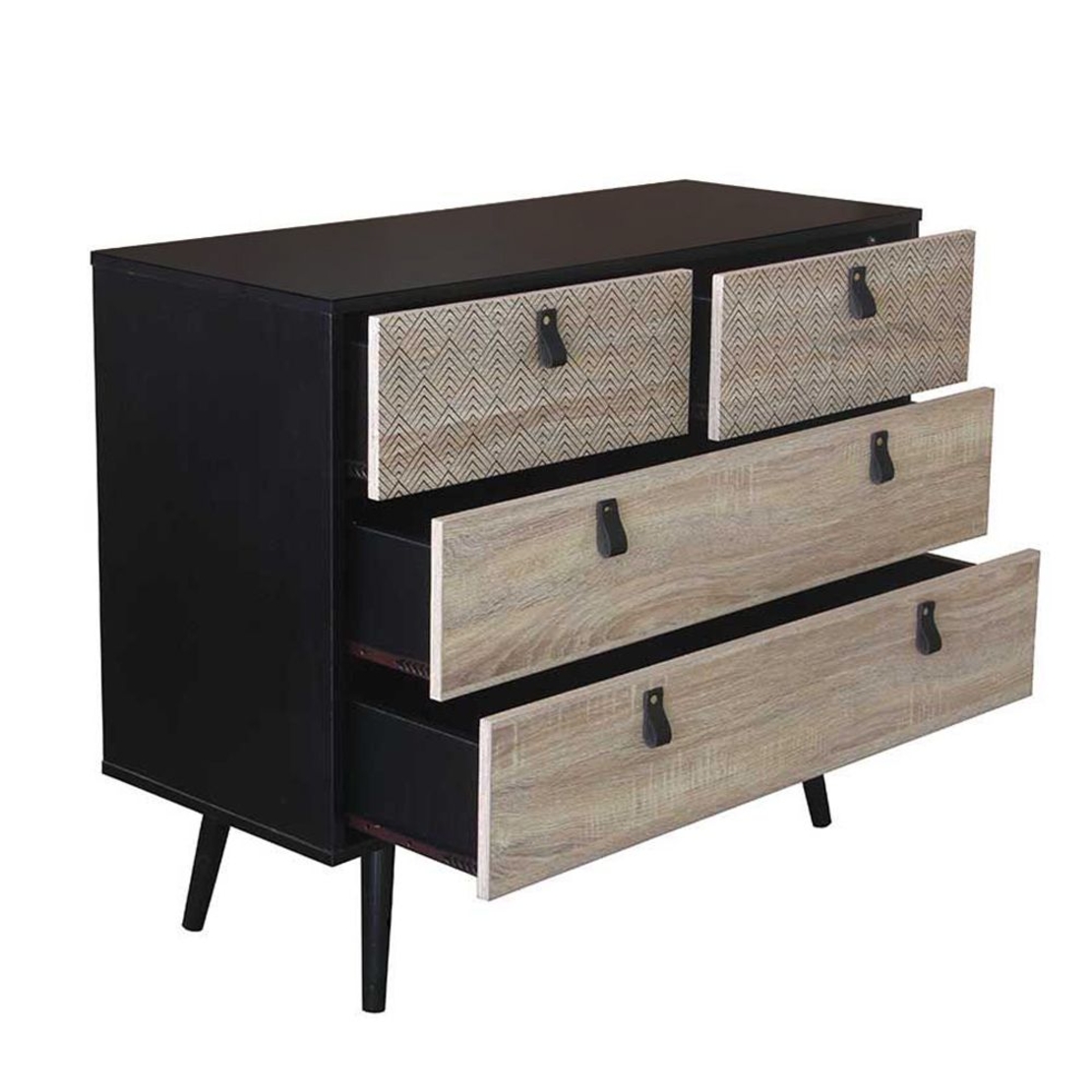 OMNIA COMMODE CHIPBOARD WITH MELAMINE CARTA BLACK WOOD RUBBERWOOD SONOMA WITH PATTERN E1 PRC