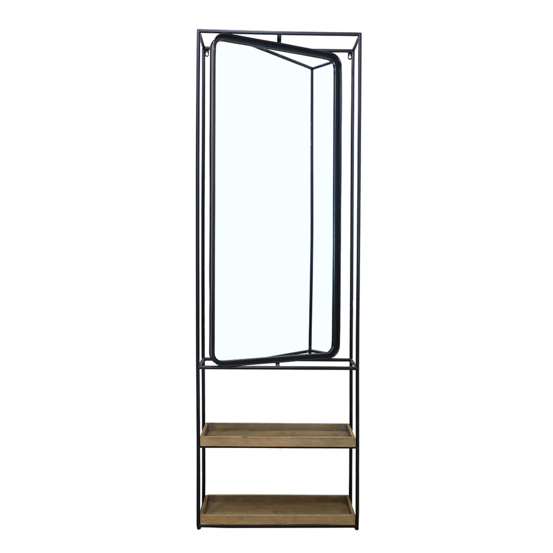 ENTRY ENTRANCE WALLUNIT WITH MIRROR METAL BLACK VENEER FIRWOOD NATURAL 60x17xH183cm E1 PRC