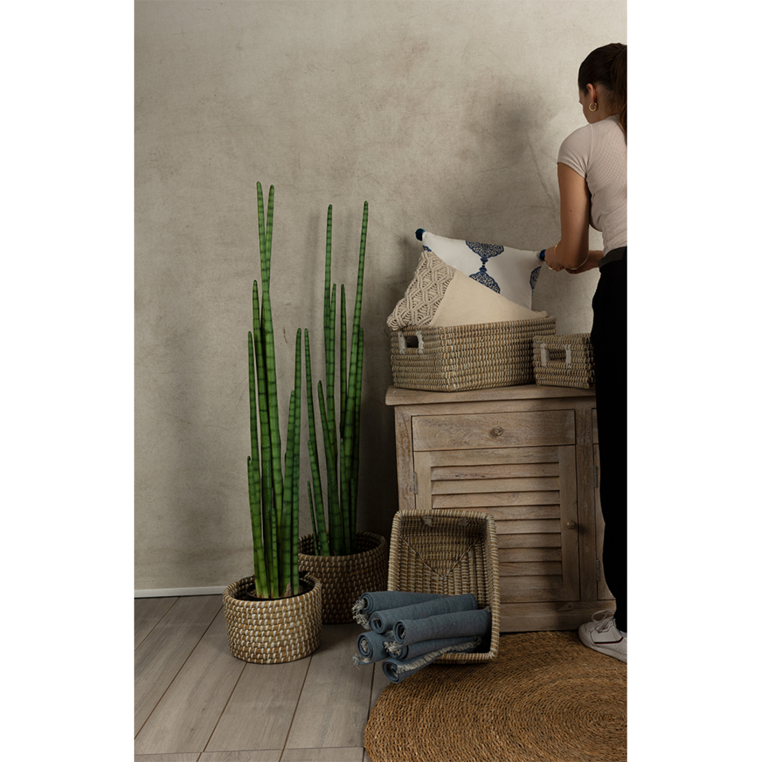NILE BASKET SET 3PCS KANSGRASS PVC NATURAL WHITE 4