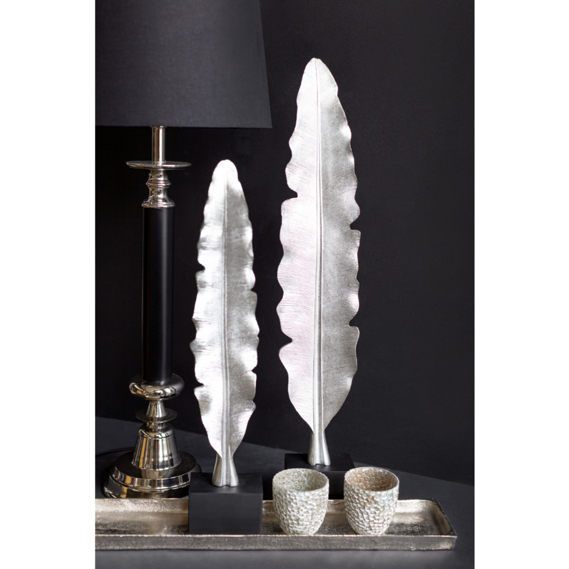 FEATHERS DECO FEATHER POLYRESIN SILVER 11x11xH58cm