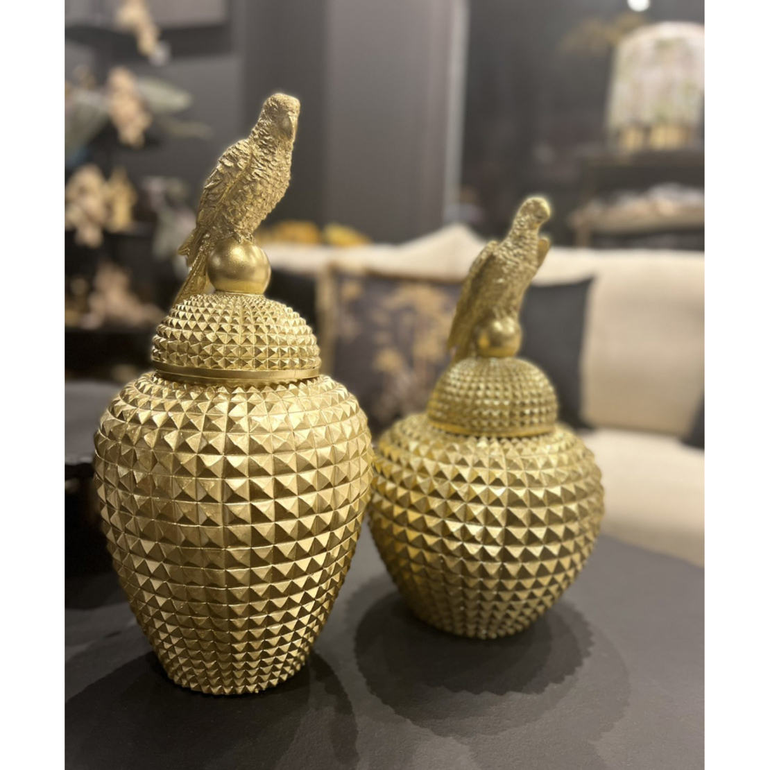 PERROQUET STORAGE JAR POLYRESIN GOLD D23xH38cm PRC