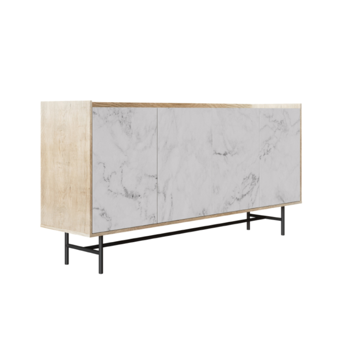 STOCKHOLM SIDEBOARD CHIPBOARD WITH MELAMINE CARTA SONOMA DECAPE WHITE WITH MARBLE PATTERN METAL BLACK 161x39,5xH80cm E1 PRC