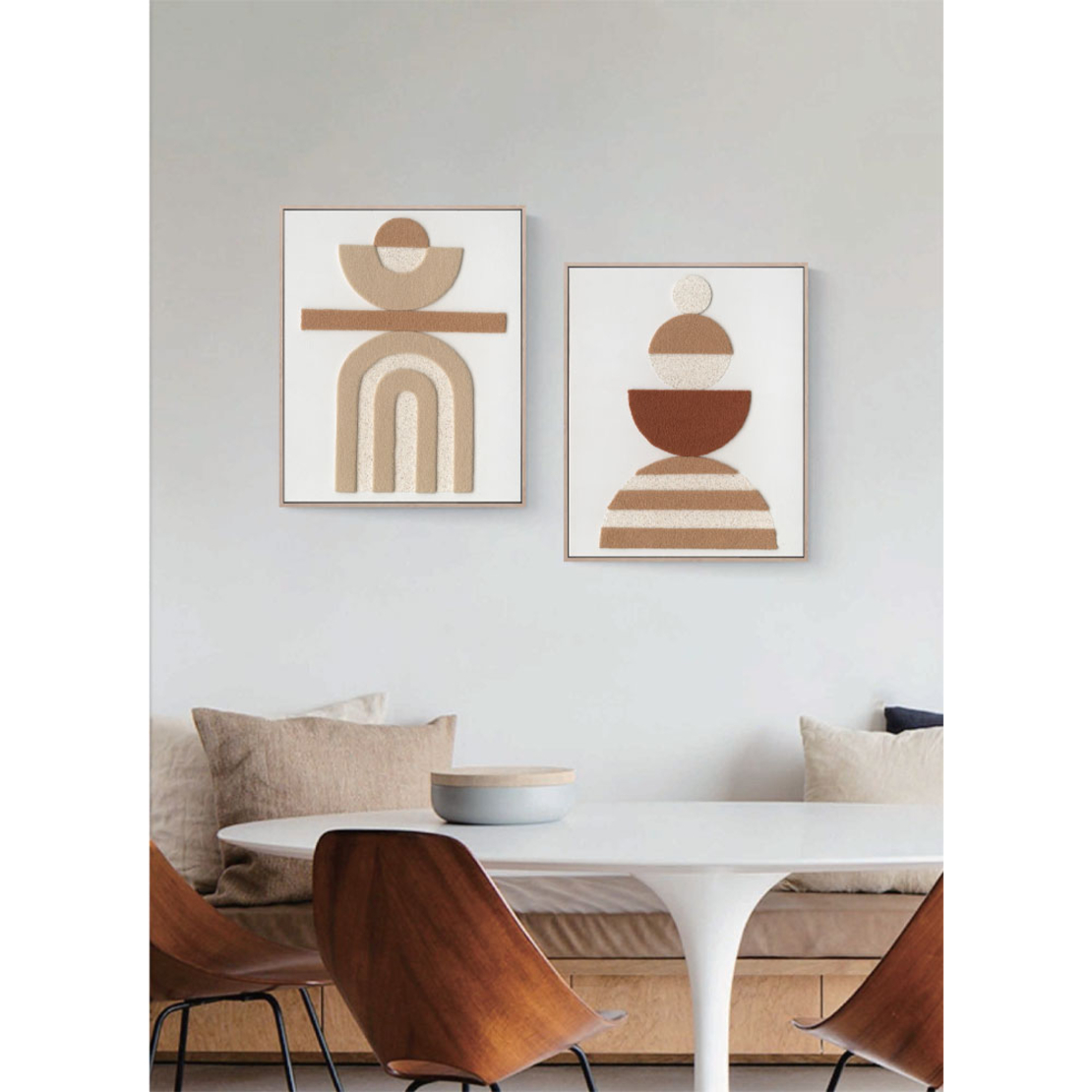 BOHO BALANCE PAINTING DECORATIVE 80x100x5 CANVAS TERRACOTTA BEIGE WOOD NATURAL