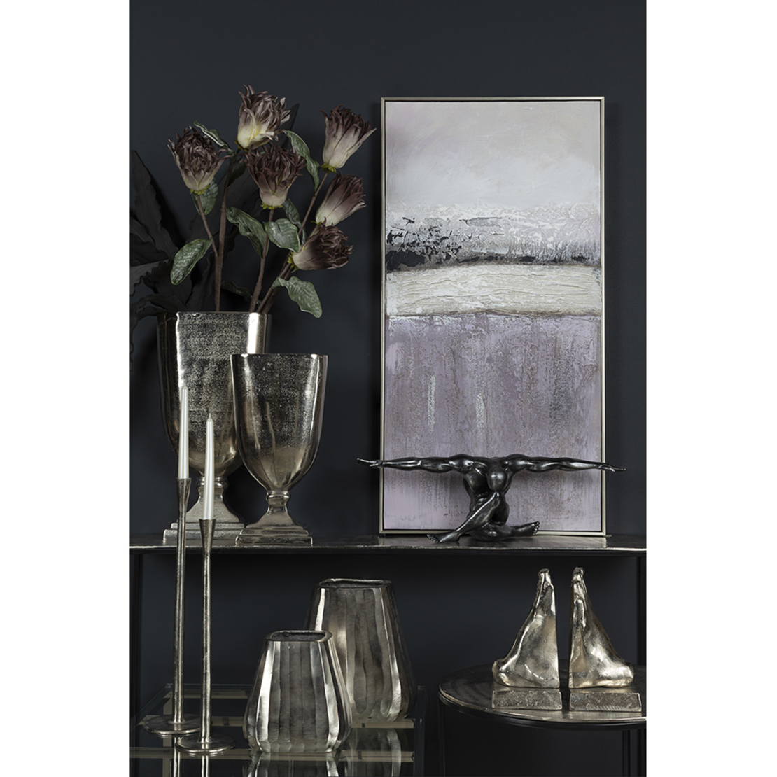 STELLA CANDLE HOLDER ALUMINIUM SILVER D11xH42cm IN