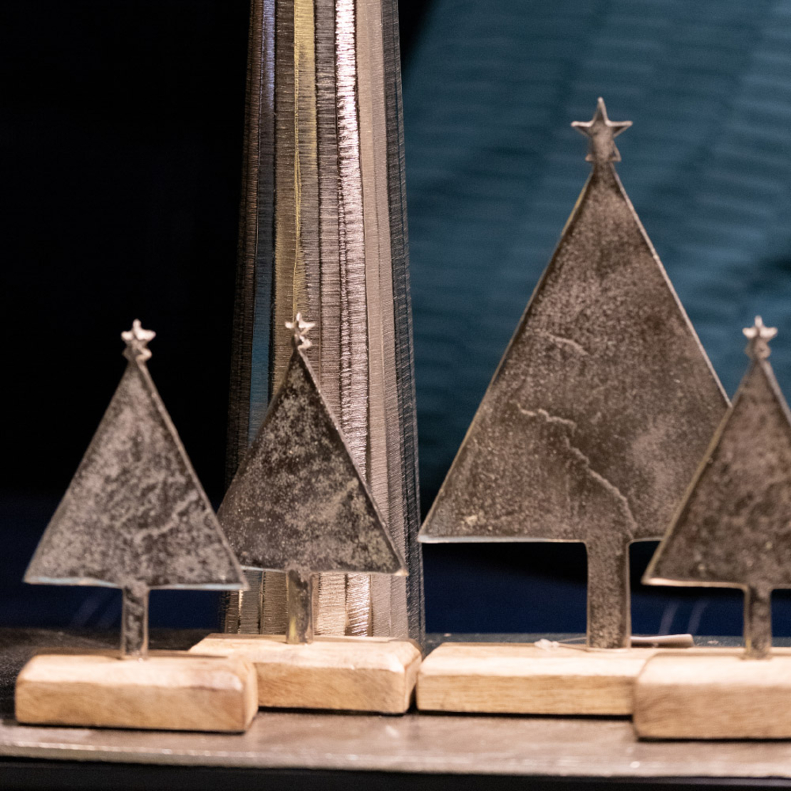 XMAS FELIZ 1 TREE WOOD ALUMINIUM SILVER 18x5xH27,5