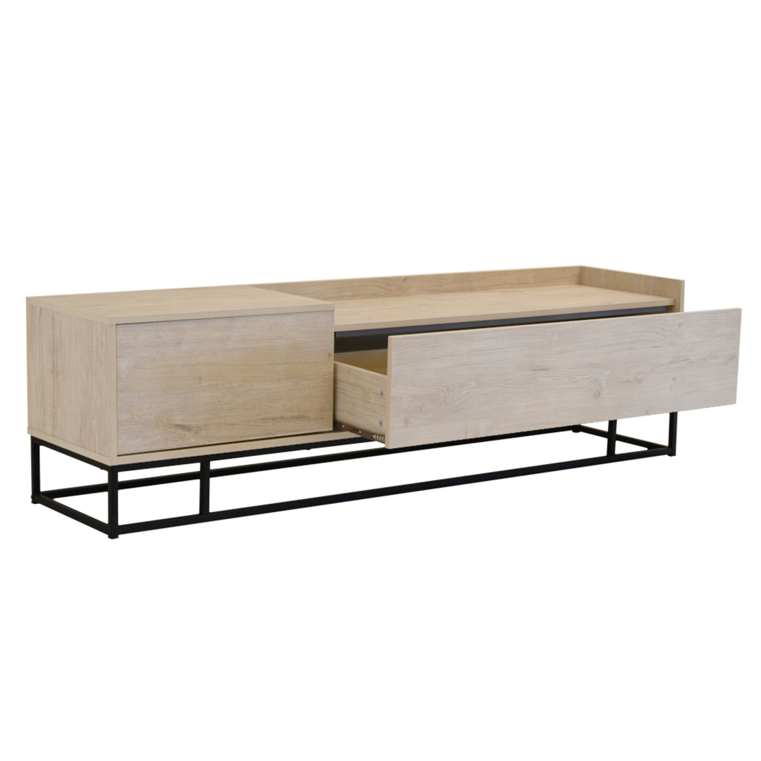 HILTON TV STAND CHIPBOARD WITH MELAMINE CARTA SONOMA DECAPE METAL BLACK 160x39,5xH45cm E1 PRC