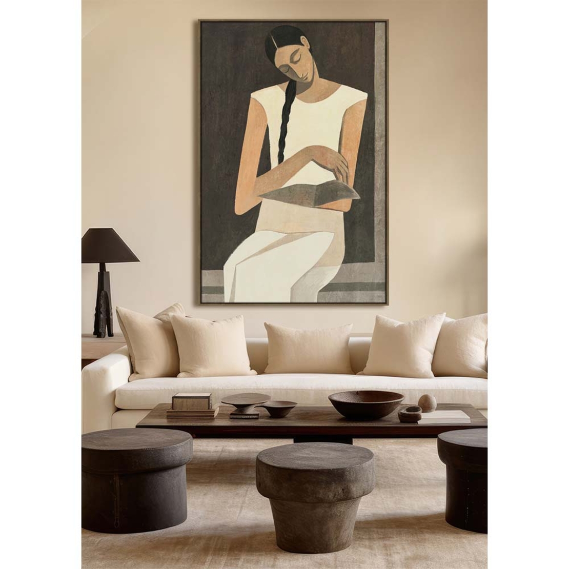 SERENITY A PAINTING DECORATIVE WITH FRAME 80x120x4 CANVAS BEIGE BROWN PP