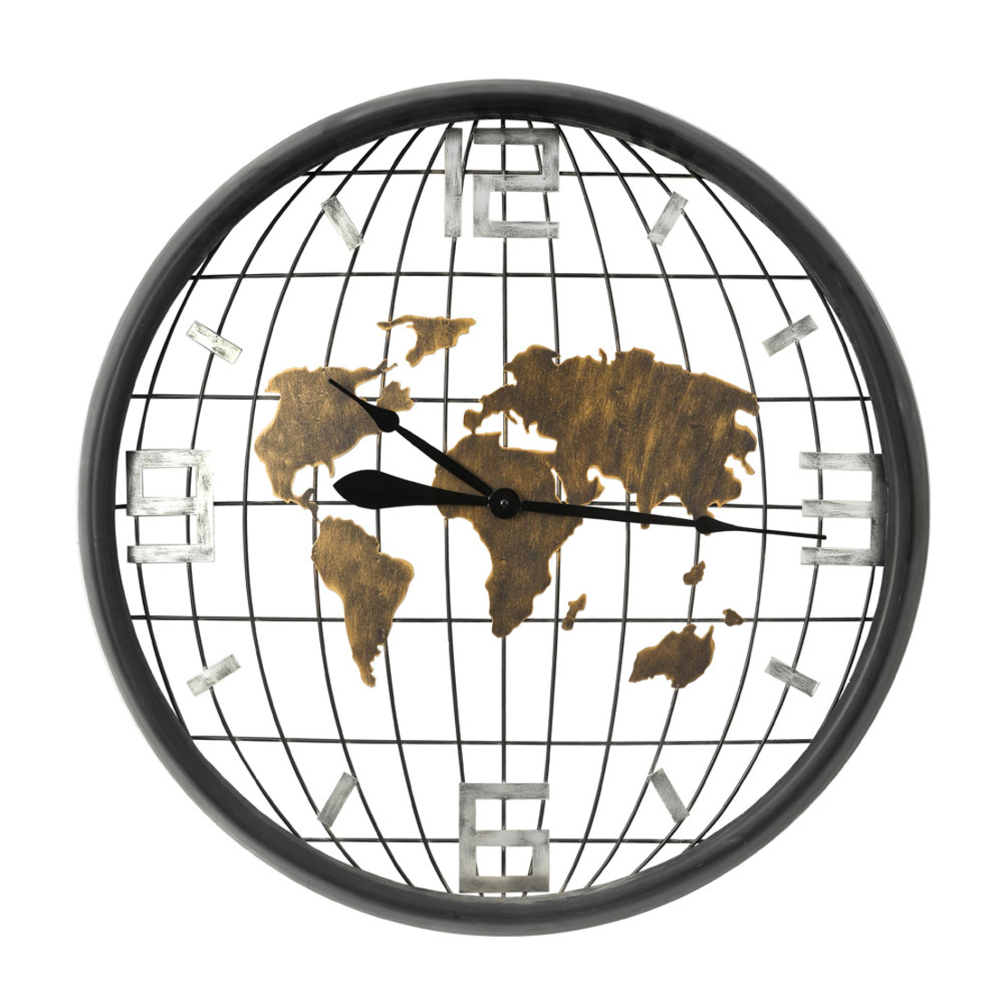 EARTH CLOCK WALL METAL BLACK GOLD D80xH11cm PRC