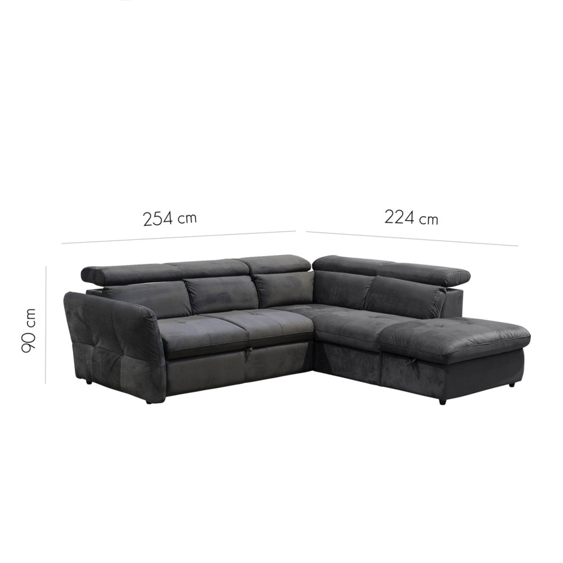 MONSERAT SOFA BED CORNER RIGHT EASY CLEAN FABRIC ANTHRACITE E1 EU