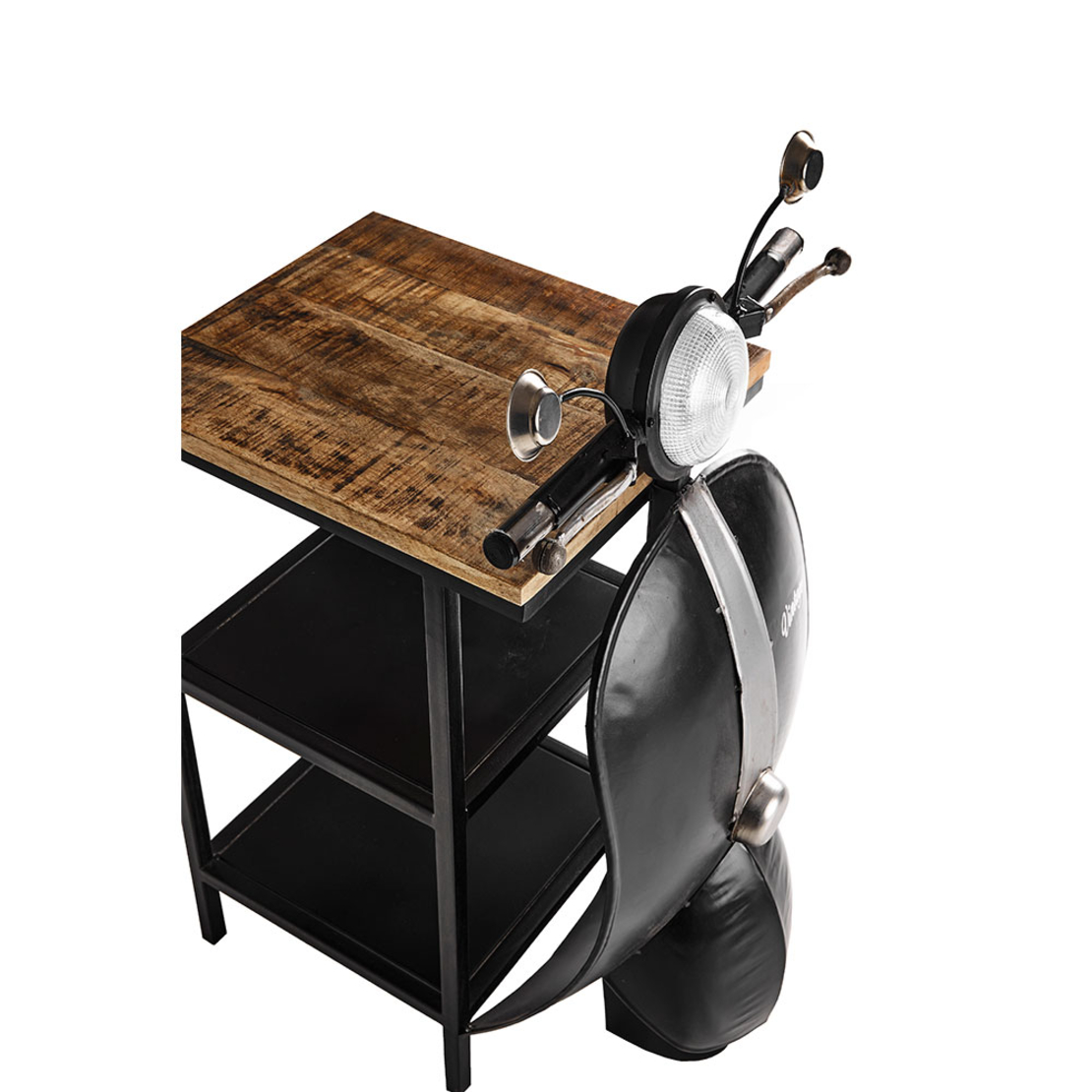 MINI VESPA SIDE TABLE WITH SHELVES METAL BLACK SILVER NATURAL 61x45xH88cm IN