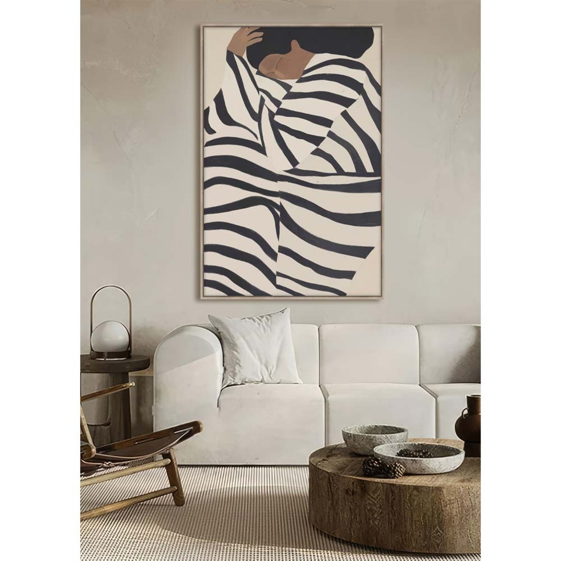 QUIET GRACE PAINTING DECORATIVE WITH FRAME 80x120x4 CANVAS BEIGE BLACK PP
