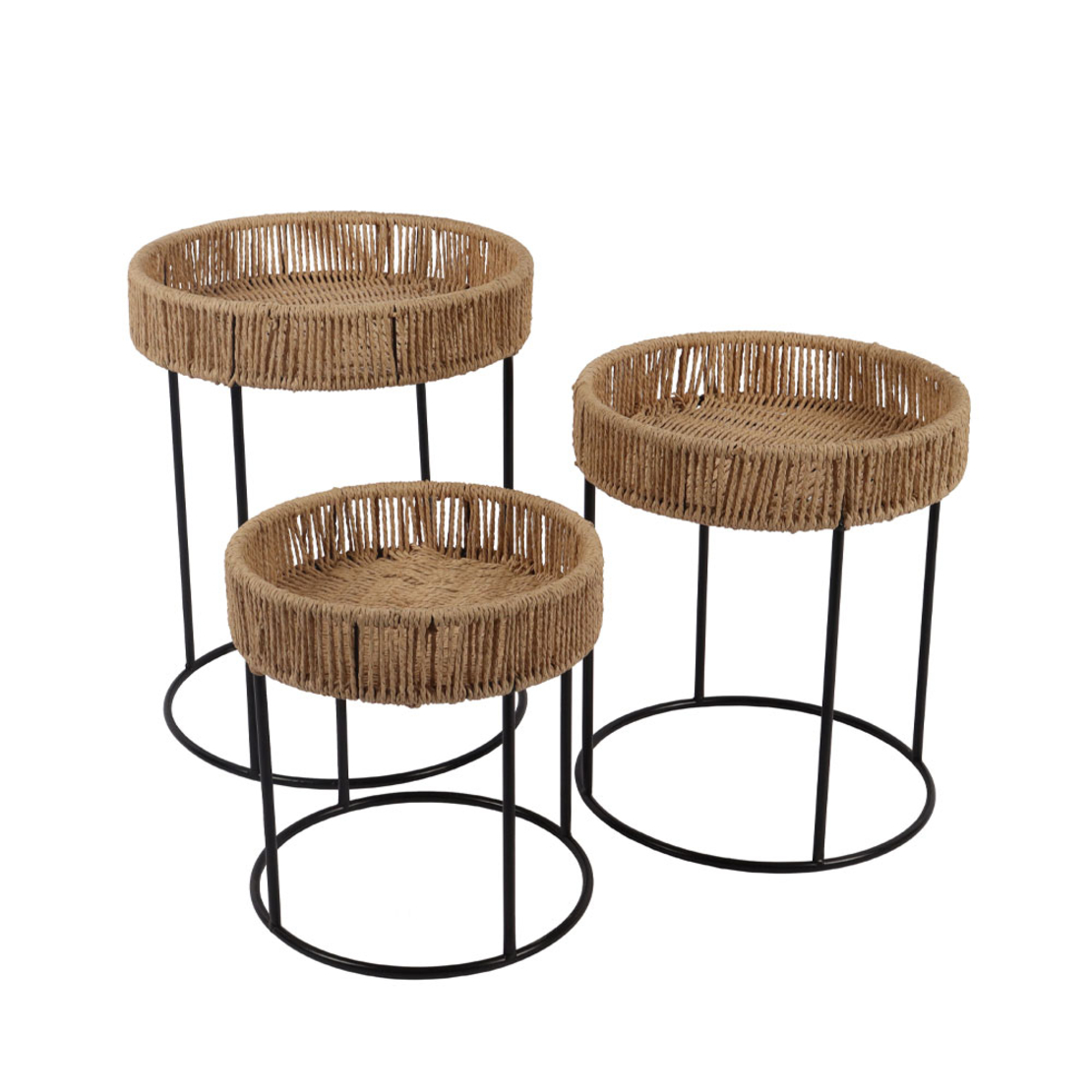 THASOS COFFEE TABLE SET 3PCS PAPER ROPE NATURAL METAL BLACK 40x40x51 PRC