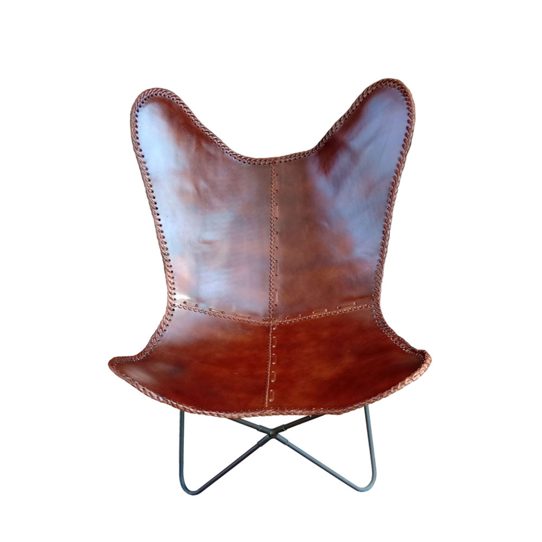 MARIPOSA ARMCHAIR LEATHER COGNAC METAL BLACK IN