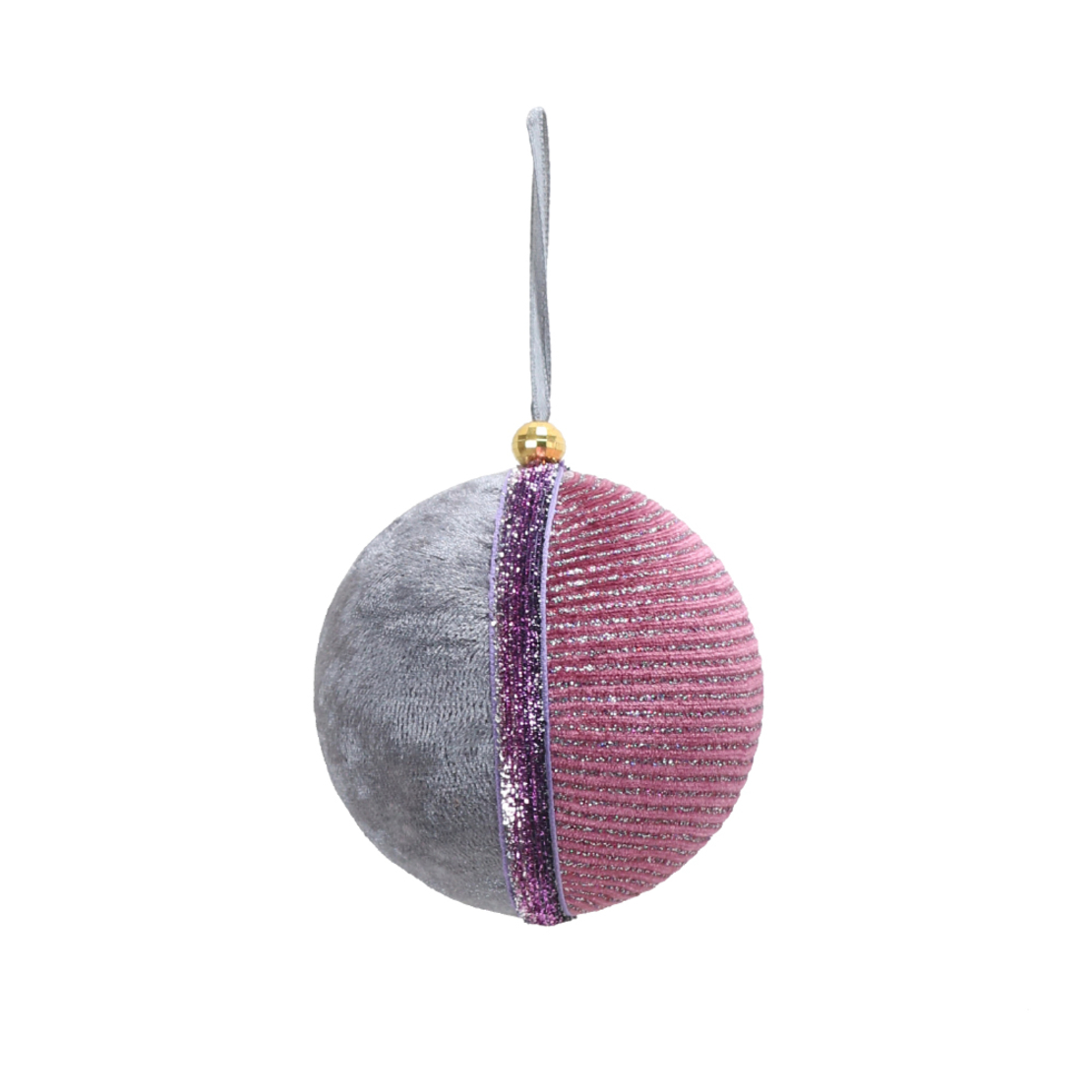 XMAS PIXIE 1 PENDANT BALL POLYFOAM FABRIC PINK GRE