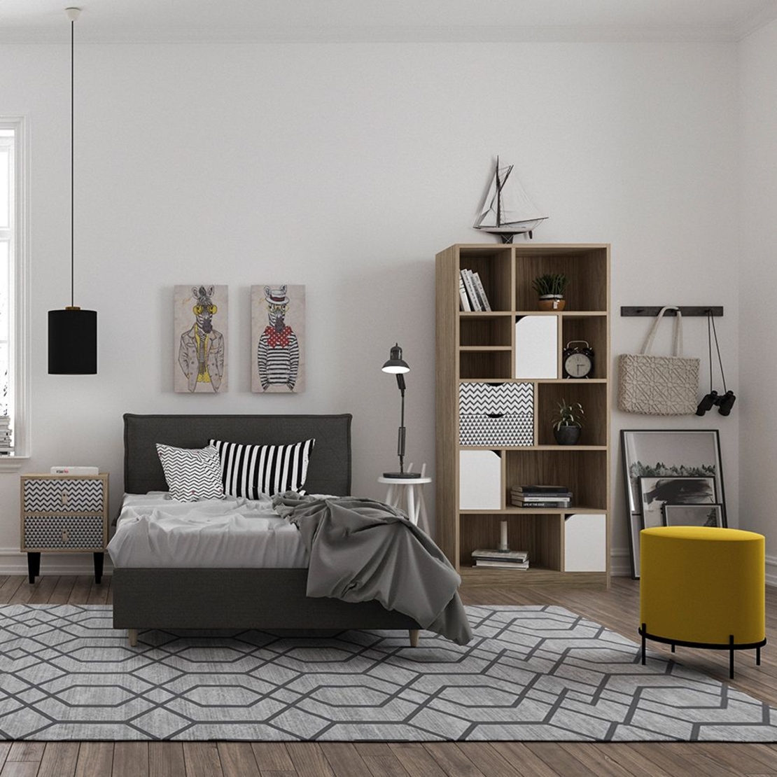 MINTONI BOOKCASE CHIPBOARD WITH MELAMINE CARTA SONOMA WHITE WITH PATTERN 80x39xH180cm E1 PRC