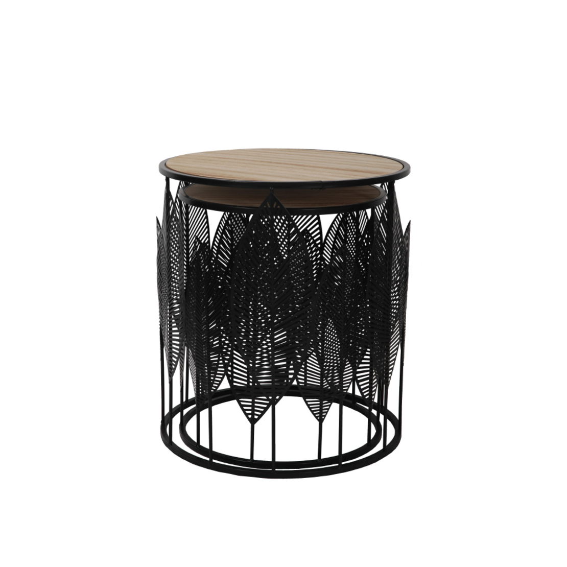 LEAF COFFEE TABLE SET 2PCS MDF VENEER BLACK NATURAL METAL 40x40xH45cm E1 PRC