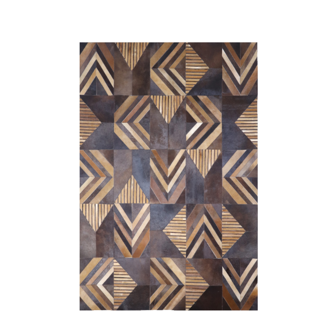 VICTORY CARPET LEATHER WOOL BLACK BROWN 160x240cm