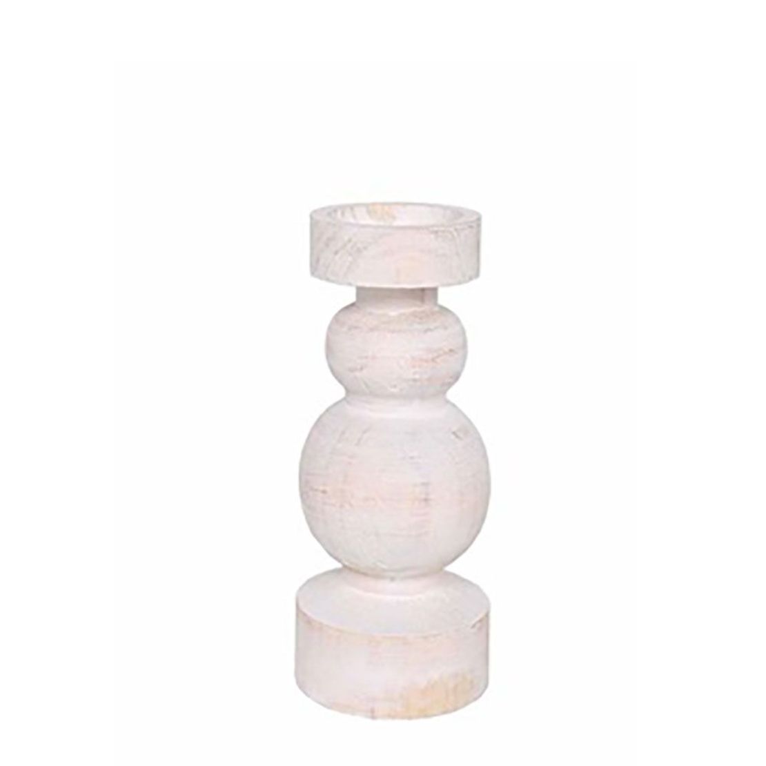 PIERRE CANDLE HOLDER WOOD WHITE NATURAL D12xH20cm