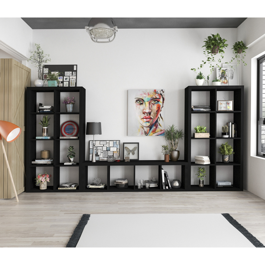 KIVOS 41,6 BOOKCASE HONEYCOMB BLACK 41,6x29,5xH147,5cm E1 PRC