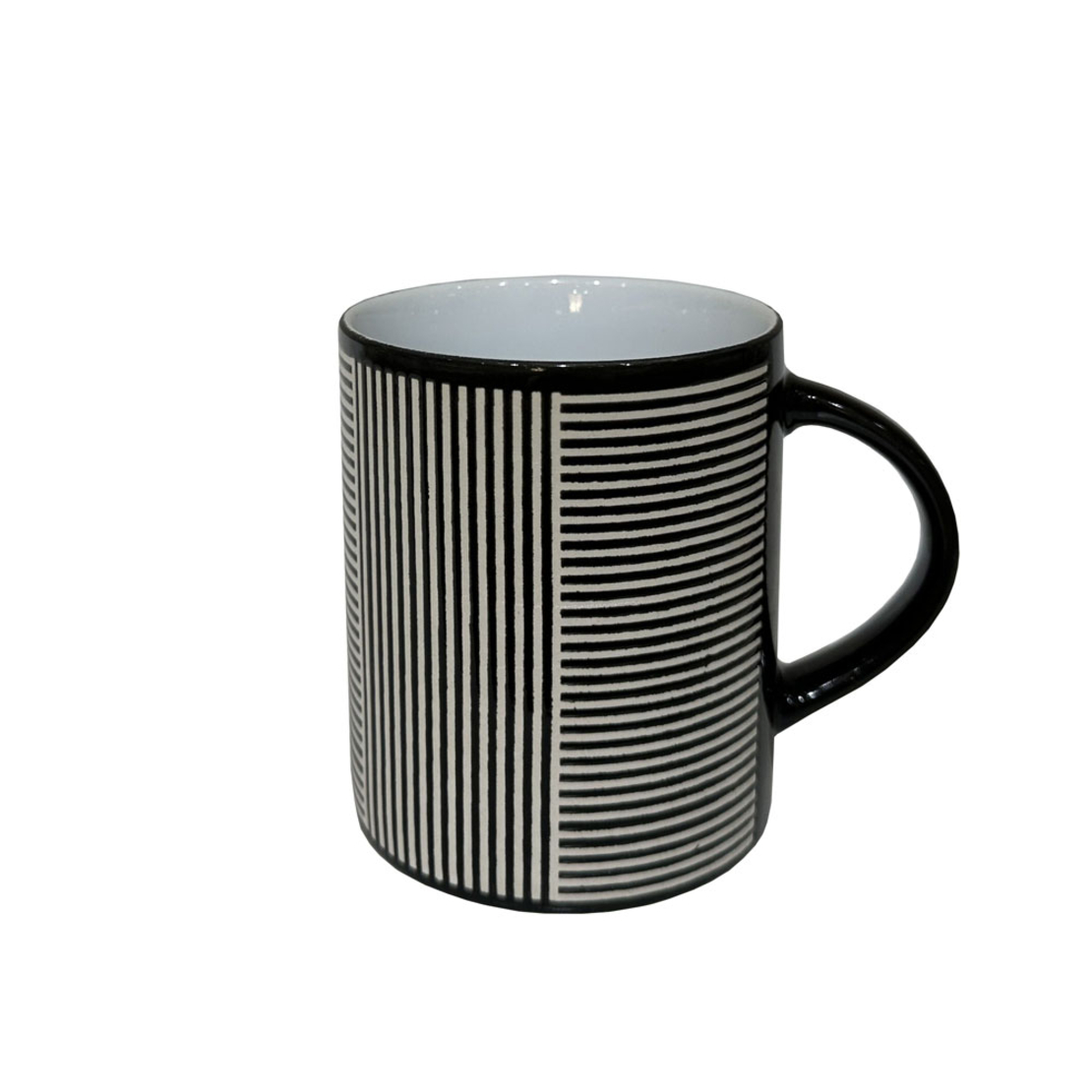 LINES DARK MUG STONEWARE BLACK BEIGE D8xH9,7cm PRC