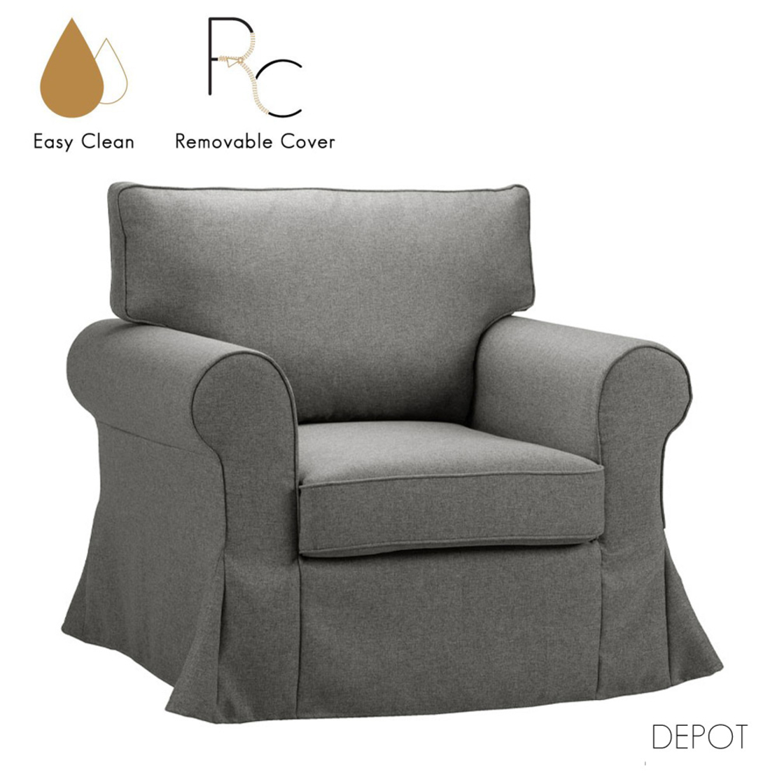 ASHLEY ARMCHAIR EASY CLEAN FABRIC SILVER E1 EU