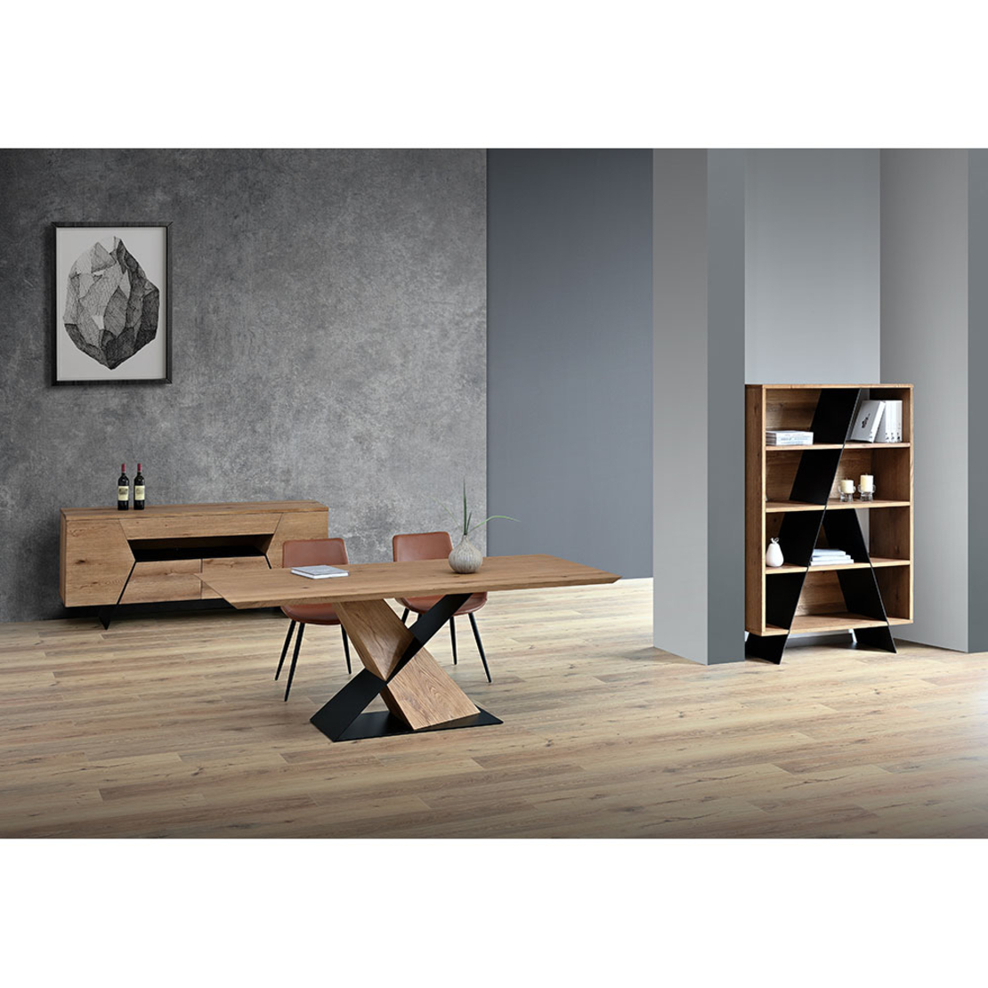 DELUX TABLE VENEER ΟΑΚ NATURAL METAL BLACK E1 PRC