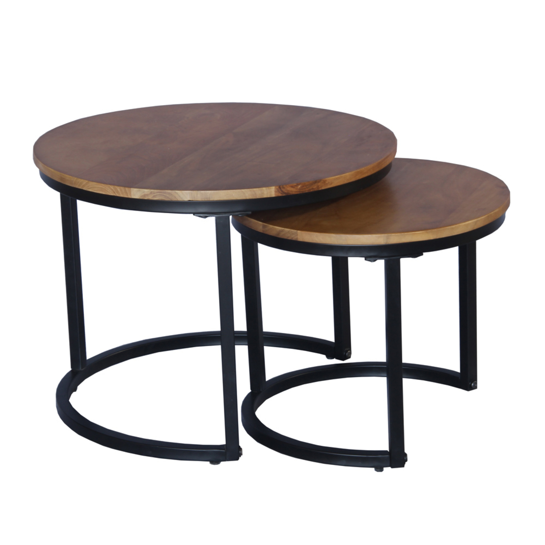 MATE COFFEE TABLE SET 2PCS WOOD ACACIA WALNUT METAL BLACK 54x54xH42cm IN