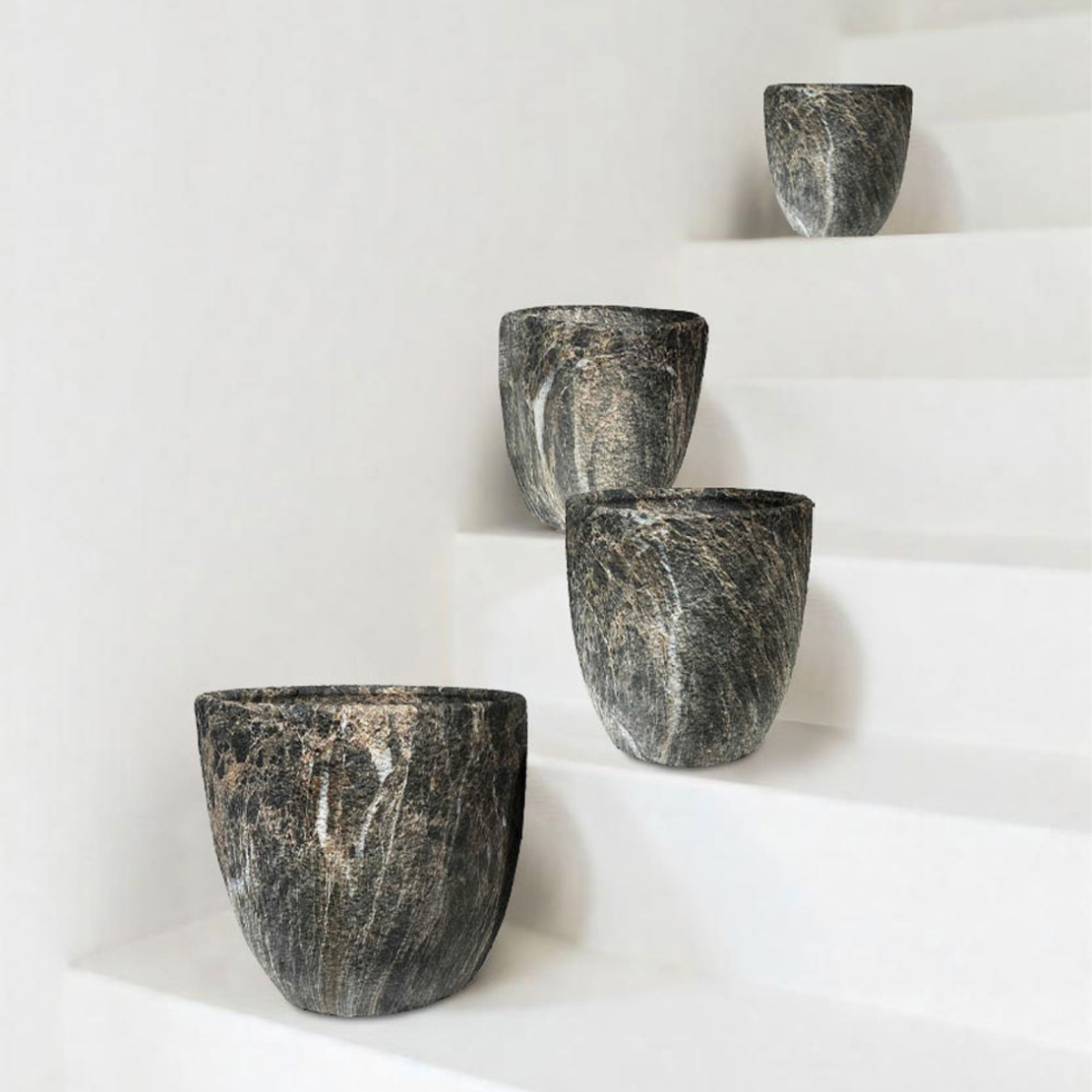 ROCKY PLANTER SET 3PCS 30x30x31 CERAMIC ANTRACITE BEIGE