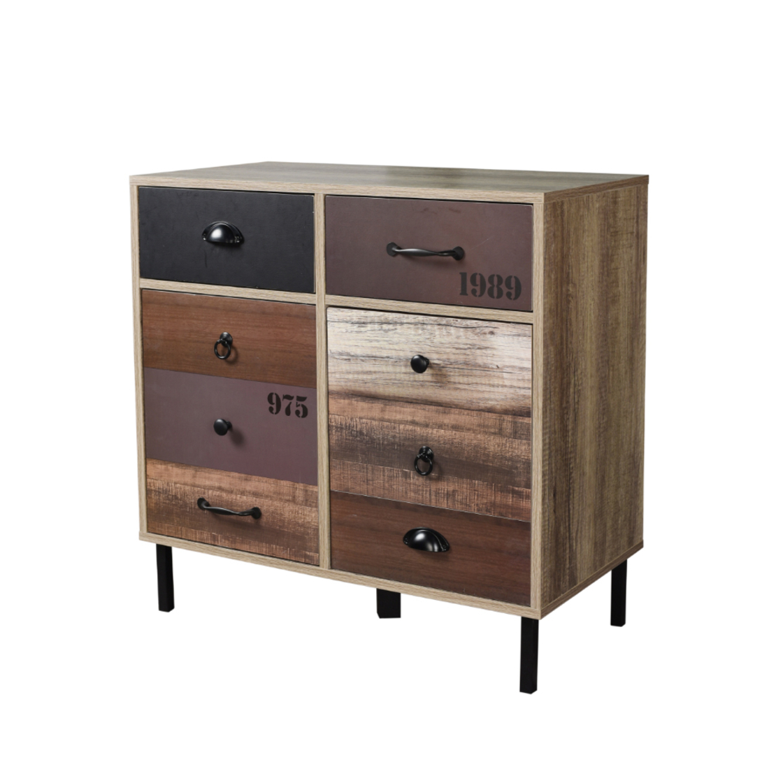 NUMBER COMMODE 2DOORS 2DRAWERS CHIPBOARD WITH MELAMINE CARTA SONOMA METAL WHITE GREY BLACK E1 PRC