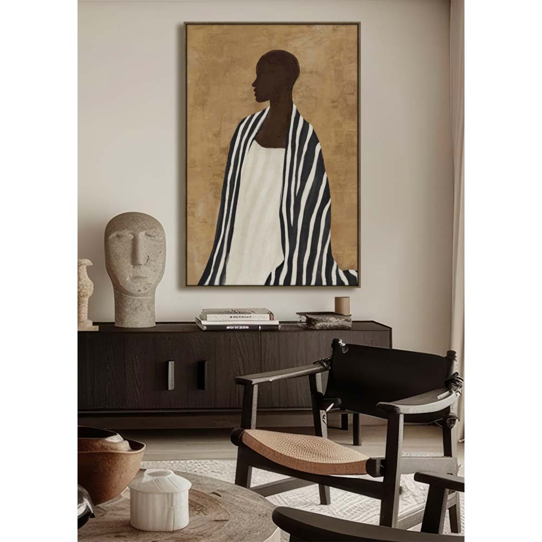 TIMELESS ELEGANCE A PAINTING DECORATIVE WITH FRAME 80x120x4 CANVAS BROWN BEIGE PP BLACK