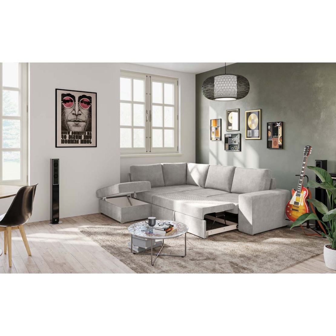 EDDI SOFA BED CORNER LEFT EASY CLEAN FABRIC TAUPE E1 EU